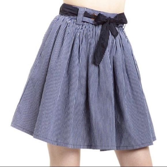 Free Generation Pleated Blue & White Striped Front Tie Skirt Size Large - Picture 1 of 8